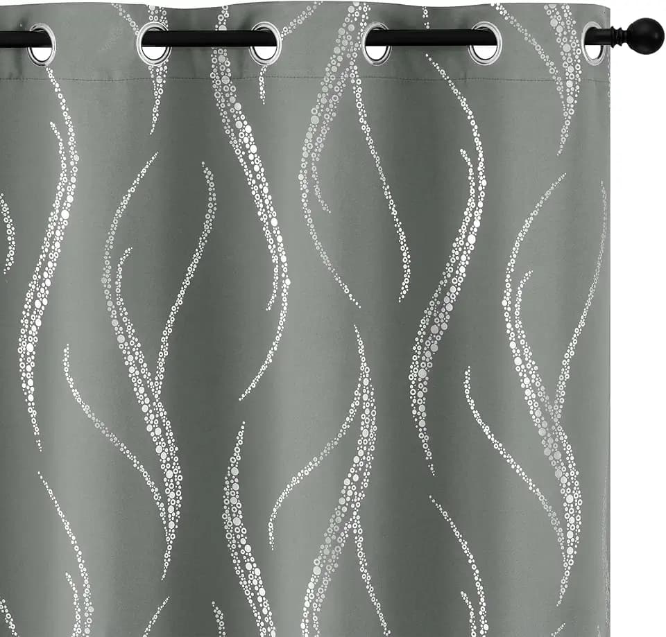 Yakamok Grey Light Blocking Curtains for Livingroom Silver Print W52 x L90