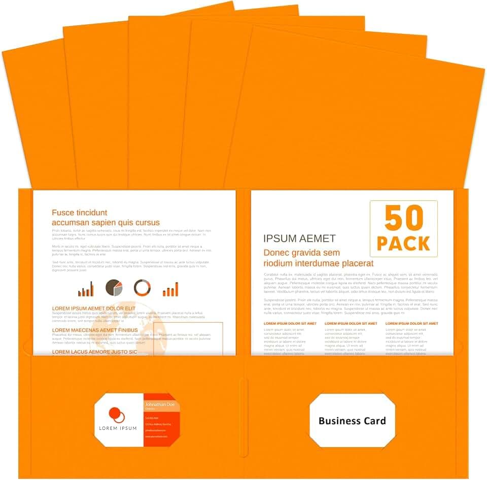 PANDRI Two Pocket Folders, Paper Folders with Pockets, 50 Pack, Orange