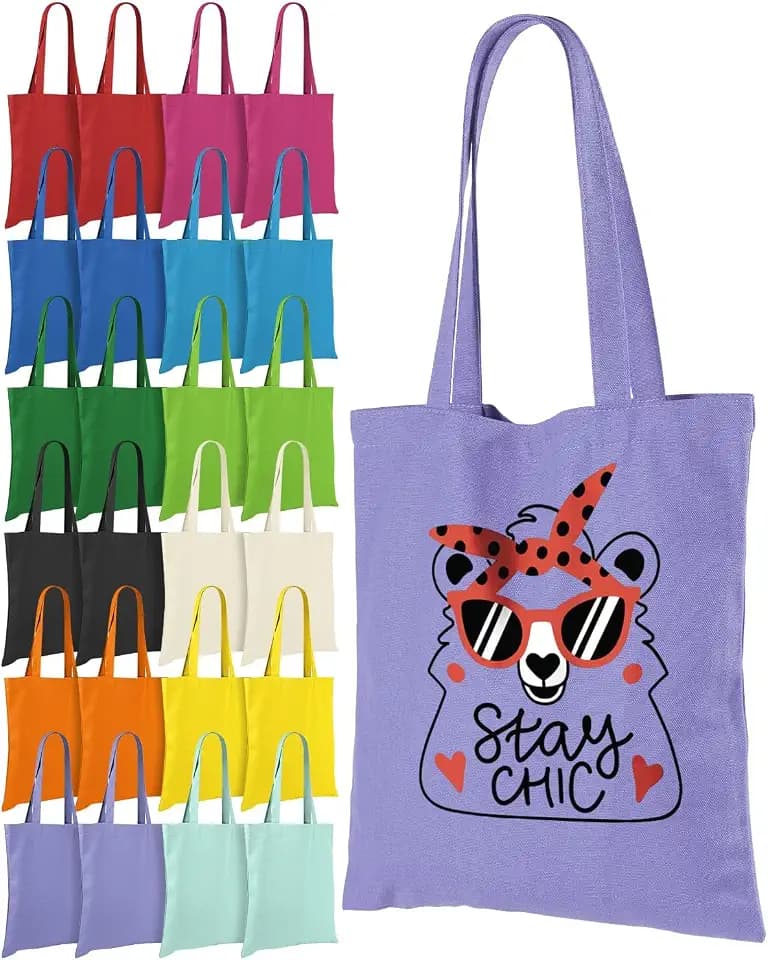 Lzerking 24 Pack Canvas Tote Bags Bulk (13x15 Inches, 12 Colors)