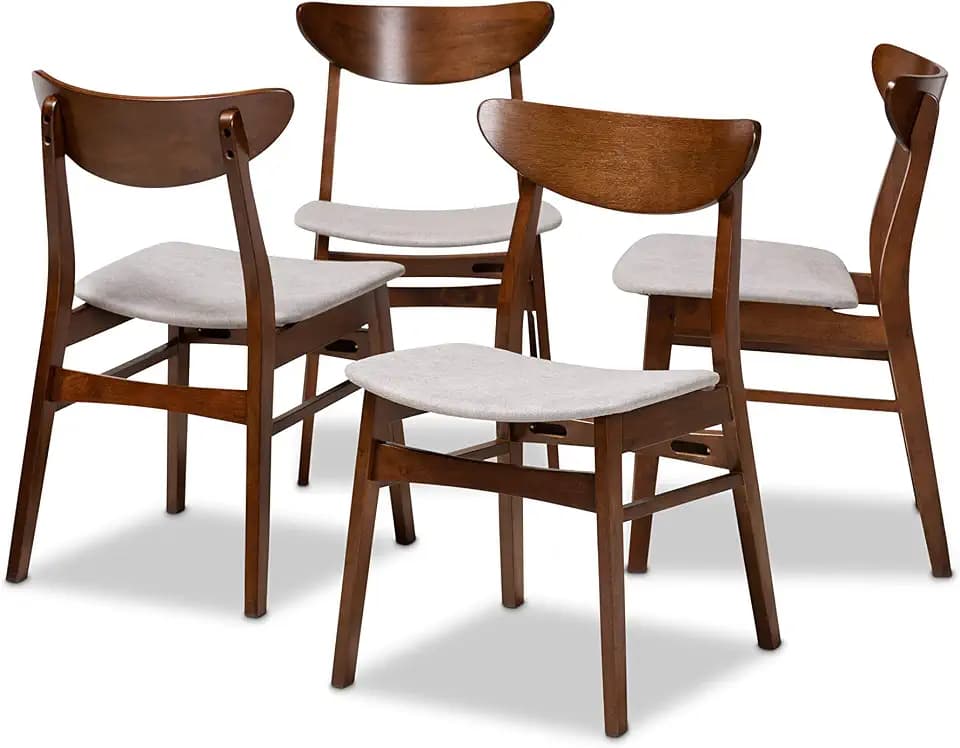Baxton Studio Parlin Mid-Century Modern Transitional Light Grey Fabric Upholstered and Walnut Brown Finished Wood 4-Piece Dining Chair Set