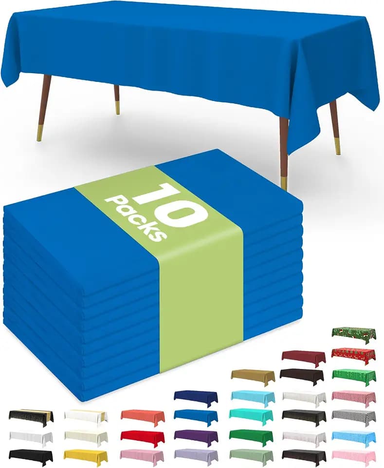 Pureegg Plastic Table Cloth Disposable 54x108 Inch 10 Pack, Blue