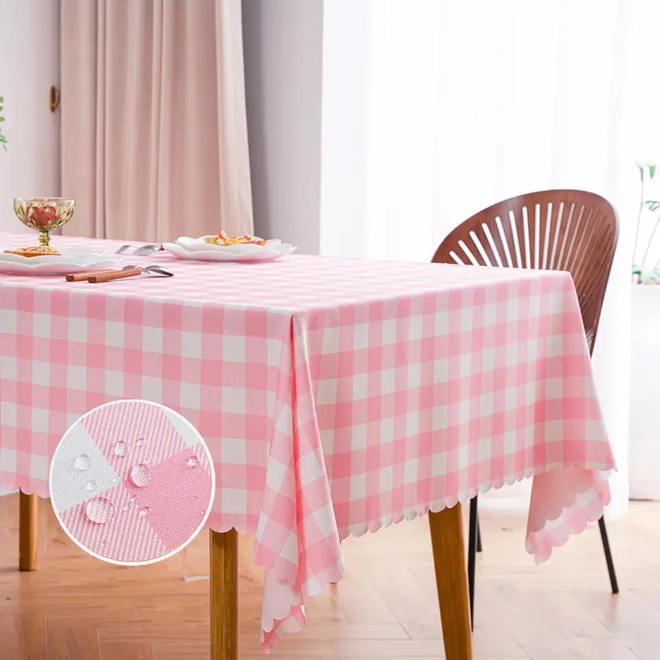 MANGATA CASA Pink Gingham Tablecloth for Rectangle Tables- Checkered Table Cloth Waterproof Kitchen & Table Linens-Polyester Buffalo Plaid Wrinkle Free Table Cover(Baby Pink 60x84in)