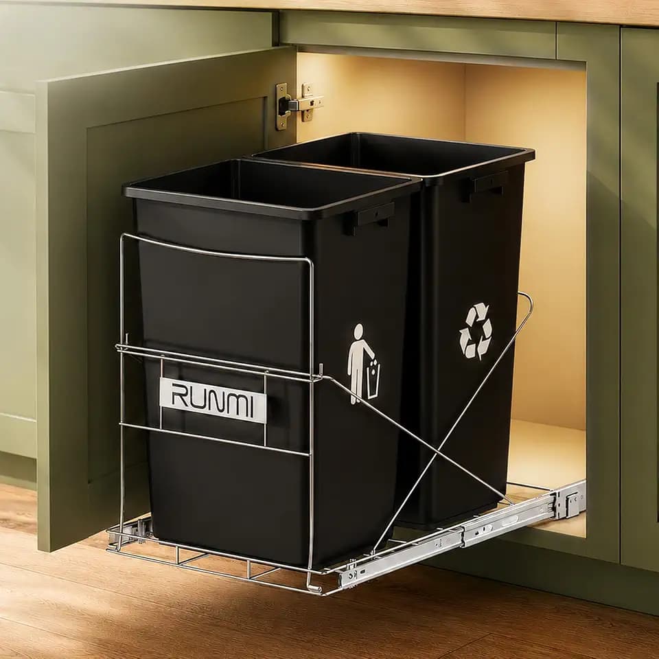 Double Pull Out Trash Can Under Cabinet with Handle, 37 QT Basic