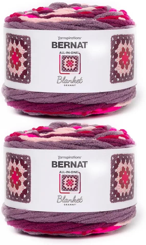 Bernat All in One Blanket Granny Soft Crochet Yarn, Fruit Juice, 2-Pack