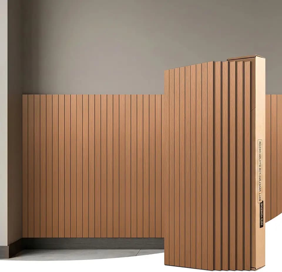 WOWSTAR 6-Pack Peel and Stick PVC Wood Slat Wall Panel,Thickened Wood Grain Wallpaper, 3D Wall Panels, 48" x15.74", Walnut