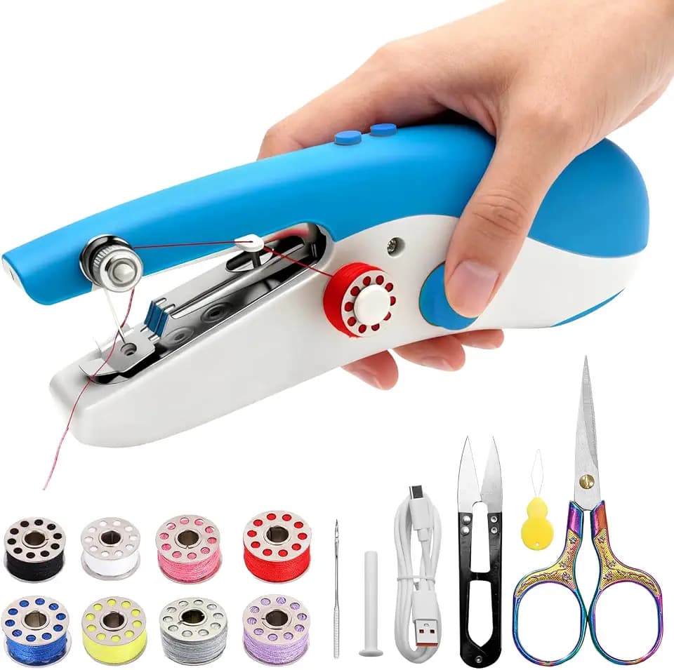 Handheld Sewing Machine Portable, New Exterior Design and Upgraded Technology, Dual-Speed, Built-in Work Light, Dual Power Supply. Perfect for Home & Travel, Adults & Beginners, for Clothes & Jeans