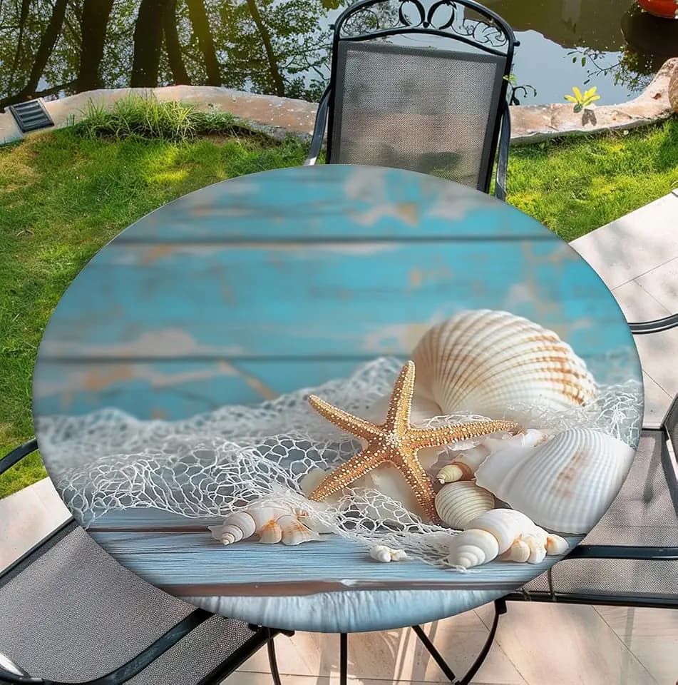 Elastic Tablecloth for Round Tables, 38"-42" Seastar Round Table Cloths with Waterproof, 44" Fitted Tablecloth for Outdoor,Dining, Kitchen