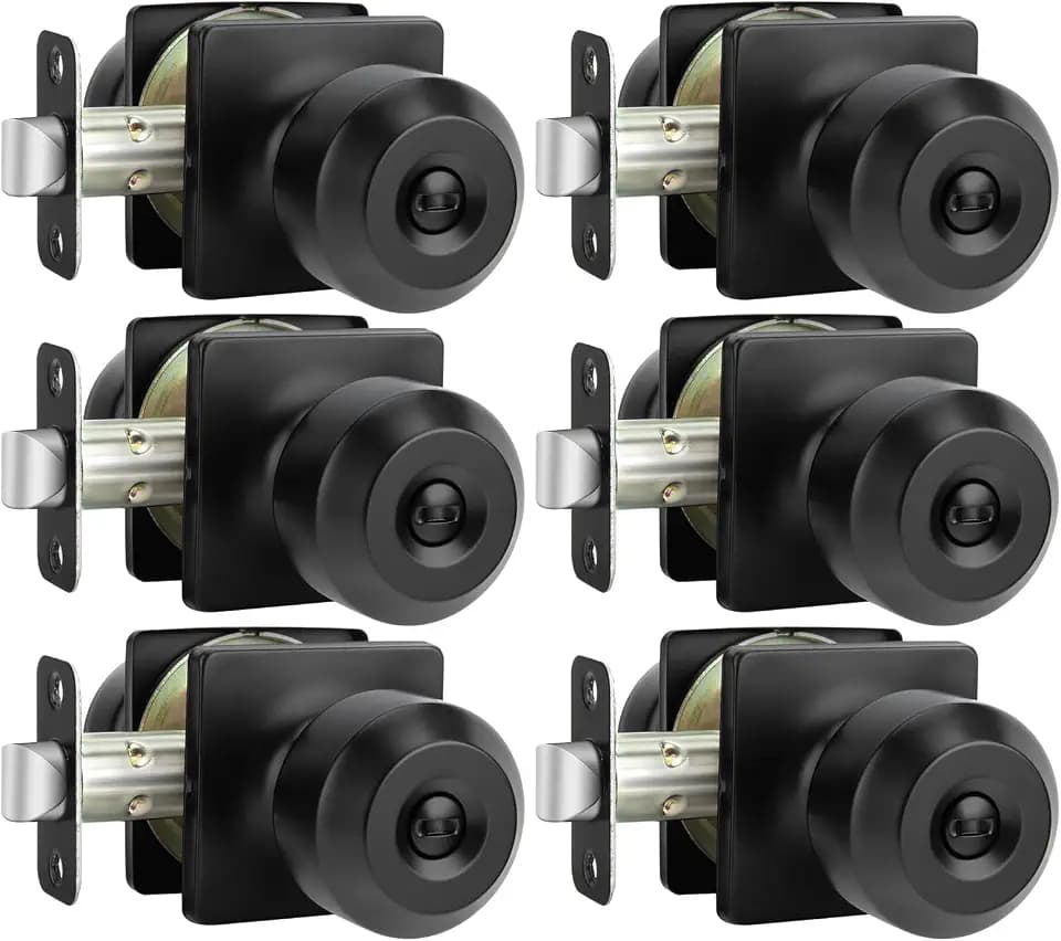 Haidms 6 Pack Matte Black Door Knobs Interior, Privacy Interior Door Knob for Bedroom or Bathroom Classic Black Round Doorknobs Hardware(Square Panel Interior Door Konbs)