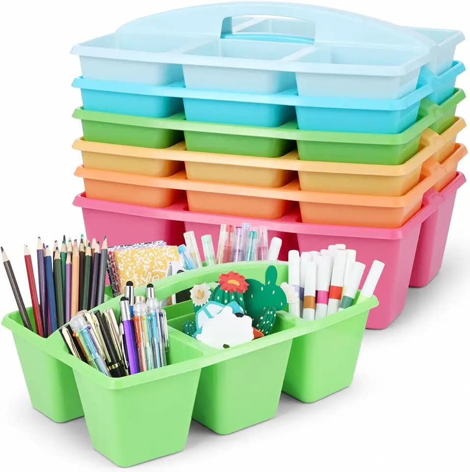 6 Pack Classroom Caddy with Handle, 6 Compartment (Pastel)