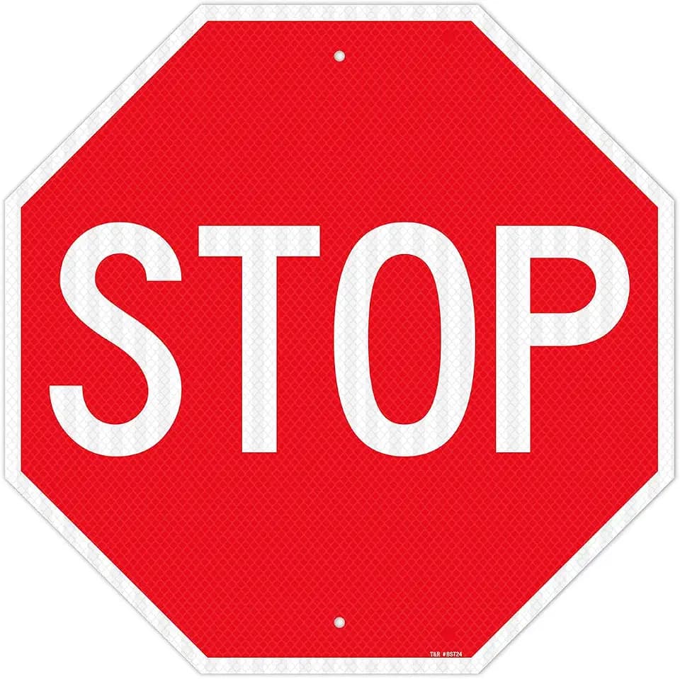 T&R Large Stop Sign Street Road Sign 24 x 24 Inches. Engineer Grade Reflective Sheeting, Rust Free Aluminum, Weather Resistant, Waterproof, Fade Resistant, 2 Pre-drilled Holes