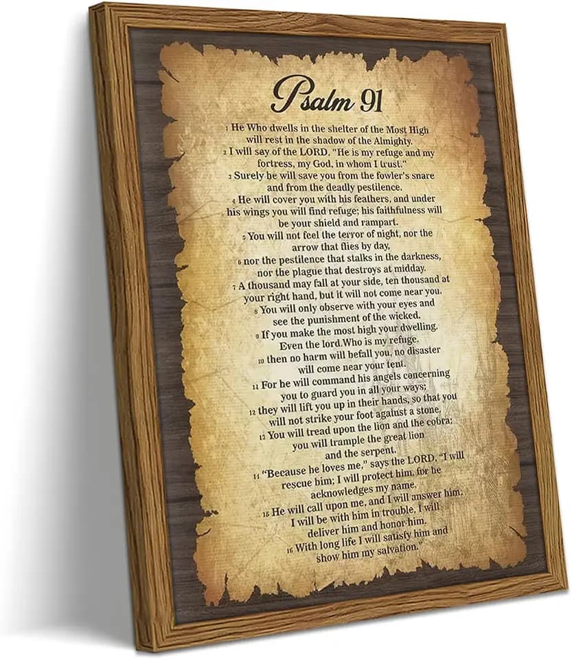 Bible Verses Wall Decor Vintage Psalm 91 Wall Art Framed 12x16 Inch