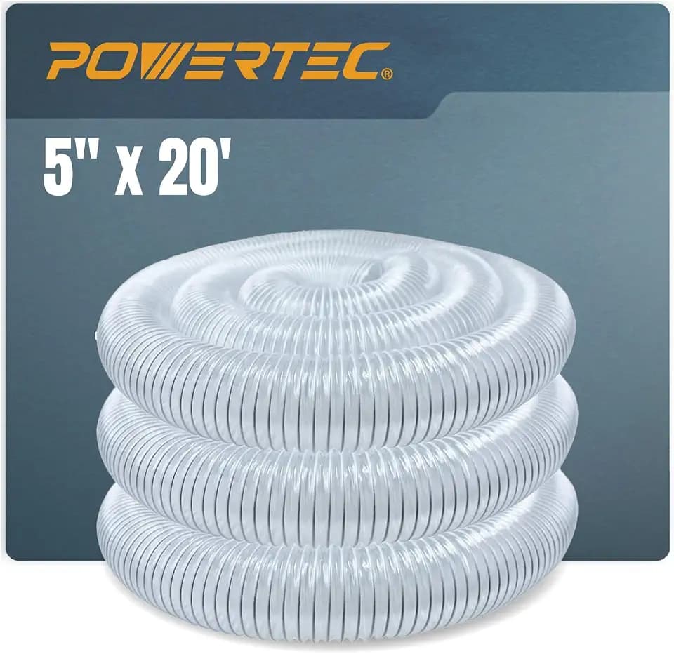 POWERTEC 5" x 20' Dust Collection Hose, 5 Inch Dust Collector Hose for Woodworking and Wood Shop Dust Collection System (70266)