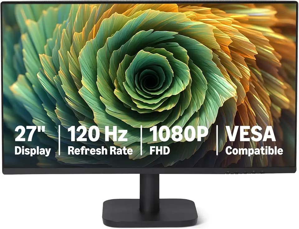 Amazon Basics 27 Zoll Computer Monitor, 120Hz, FHD 1080P Bildschirm für Büro und Zuhause, Adaptive Sync, HDMI, DP, VGA, VESA-kompatibel, Schwarz