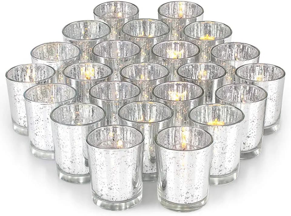 Volens Silver Party Decorations 72pcs, Mercury Glass Votive Candle Holders