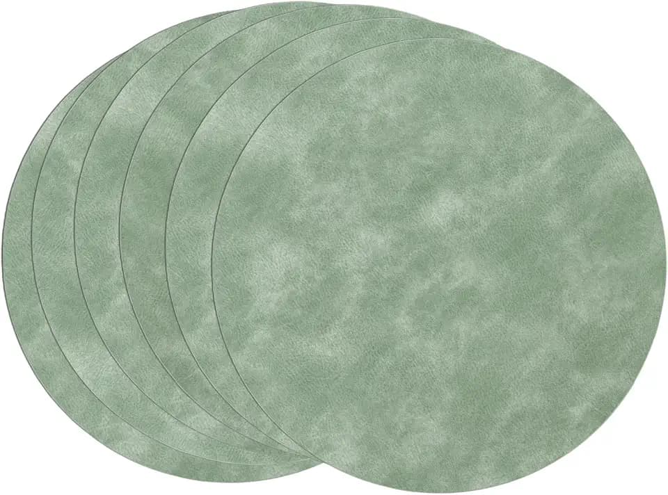 SHACOS Faux Leather 13" Round Placemats Set of 6, Green Place Mats