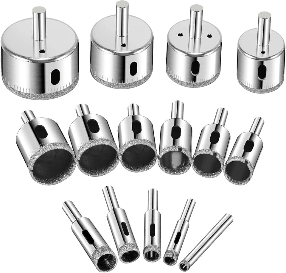 Diamond Drill bits, 15 PCS Diamond Hole Saw Drill Bit Set for Tile Pot, Glass Drill bits for Ceramic Bottles Porcelain Marble Granite Stone