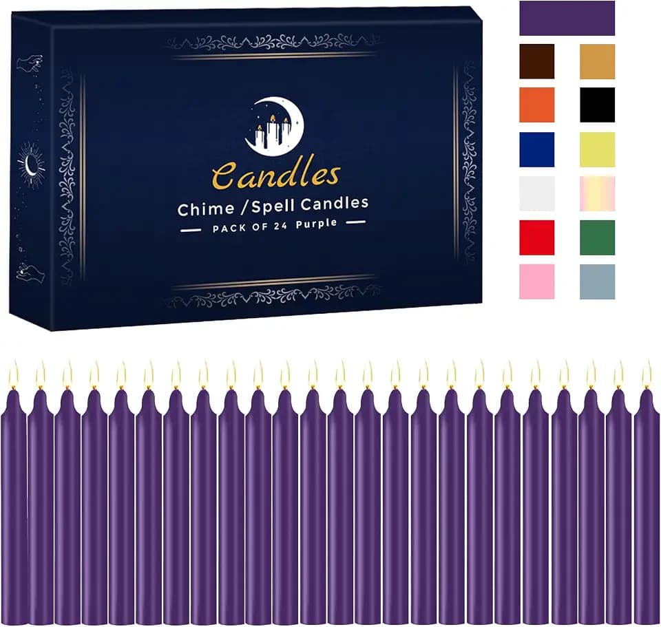 24 Pack Purple Spell Chime Candles – Premium Mini Unscented Taper Candles for Rituals, Prayer, Birthdays, Meditation, Altar, Spells, Chime Candles - 4 Inch Tall - Ideal for Witches