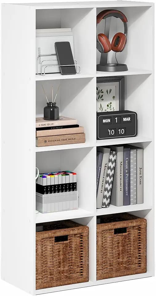 Furinno LUDER Book Shelf, 8-Cube Bookshelf, Bookcase, White