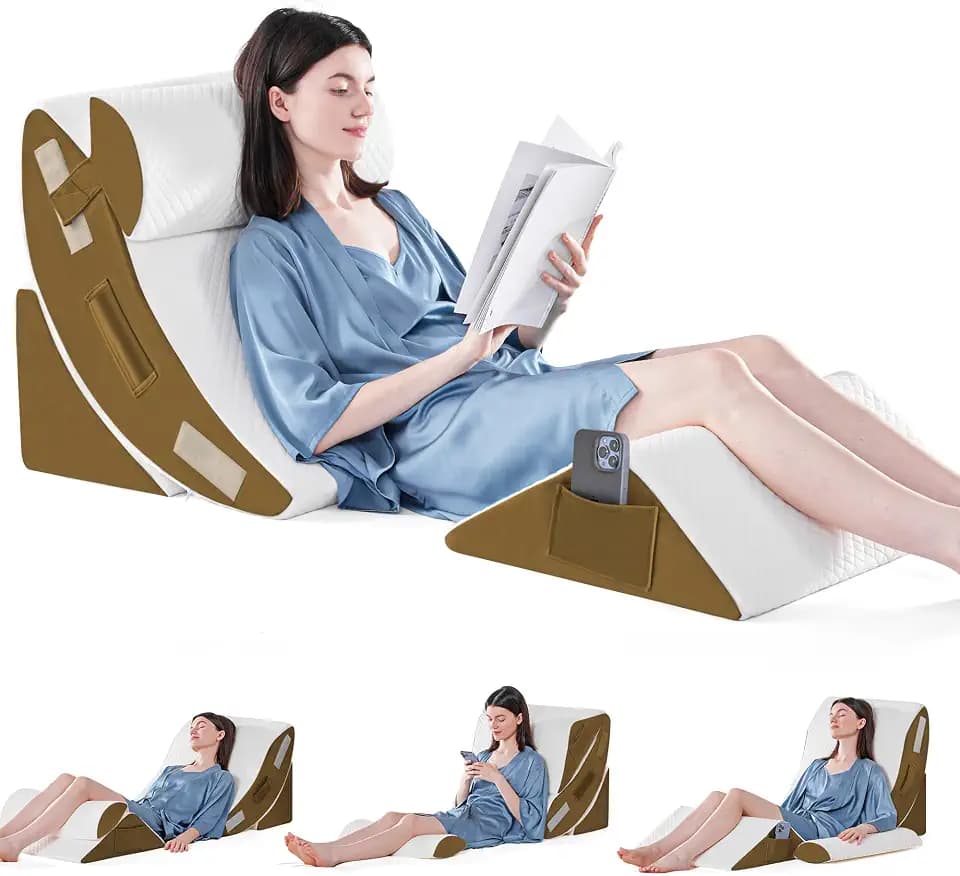 4PCS Orthopädische Bett Keil Kissen Set zum Schlafen, Post-Chirurgie Schaum Kissen für Körper, Rücken und Beine Schmerzlinderung, Dreieck verstellbare Stützkissen mit Säure Reflux Schlafkissen Braun