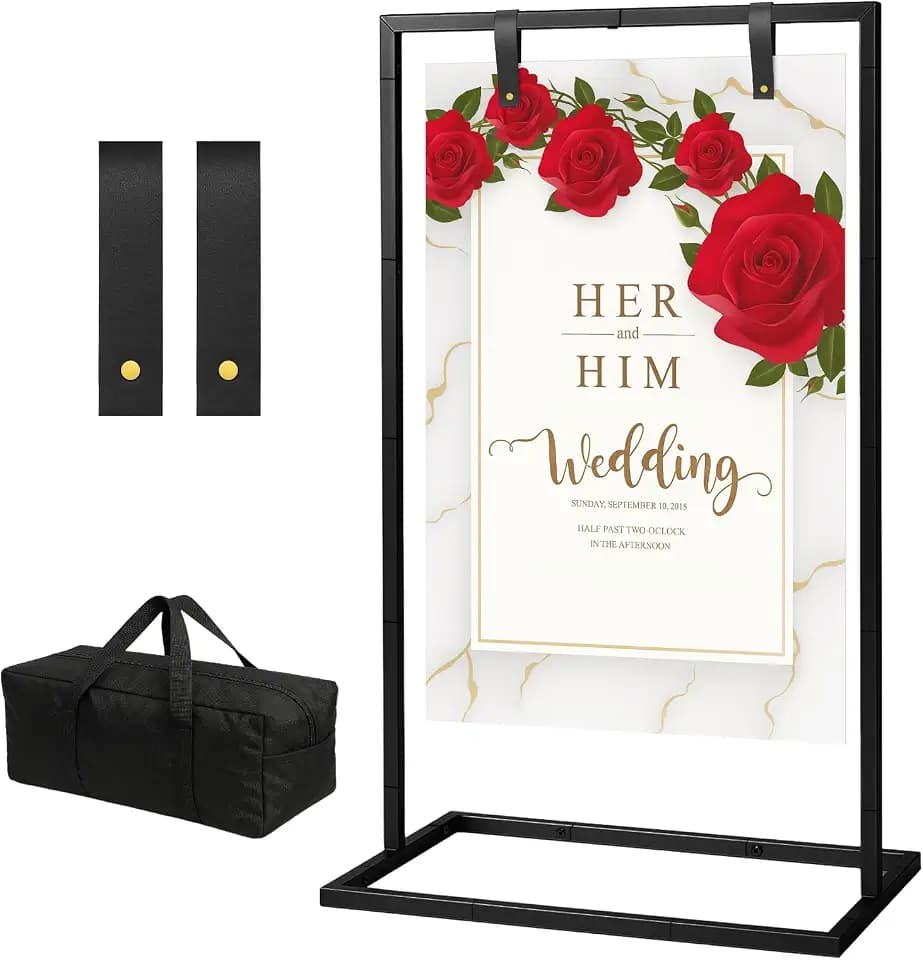 FamilyKit Wedding Welcome Sign Stand with Storage Bag and Leather Straps