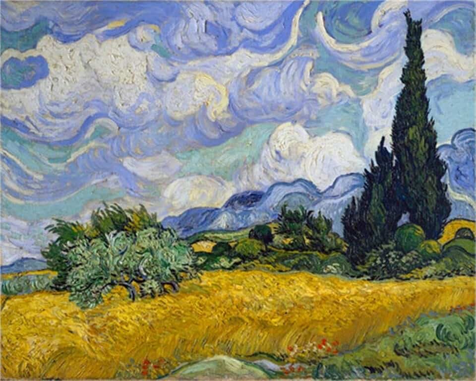 YEESAM Art Paint by Numbers for Adults, Wheat Field with Cypress 16x20 Inch Linen Canvas Acrylic DIY Number Painting Kits Wall Art Decor Gifts (Framed)