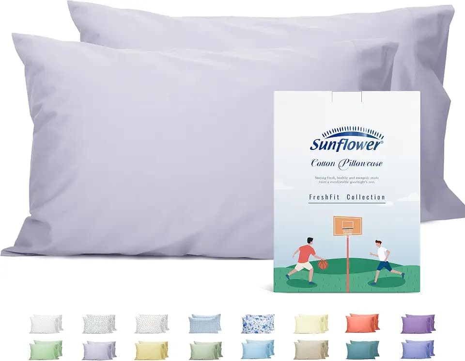Sunflower Queen Pillowcases Set of 2, 100% Cotton Pillow Case, Light Purple