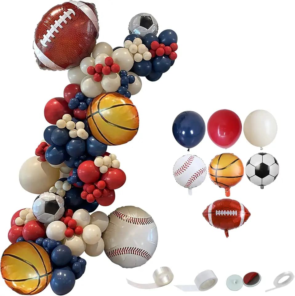 167 Pcs Ball Theme Balloon Arch Garland Kit Navy Blue Matte Red Natural Sand Balloons Ball Foil Balloons for Sports Theme Party Games Garden Theme Party Celebration Party Father's Day