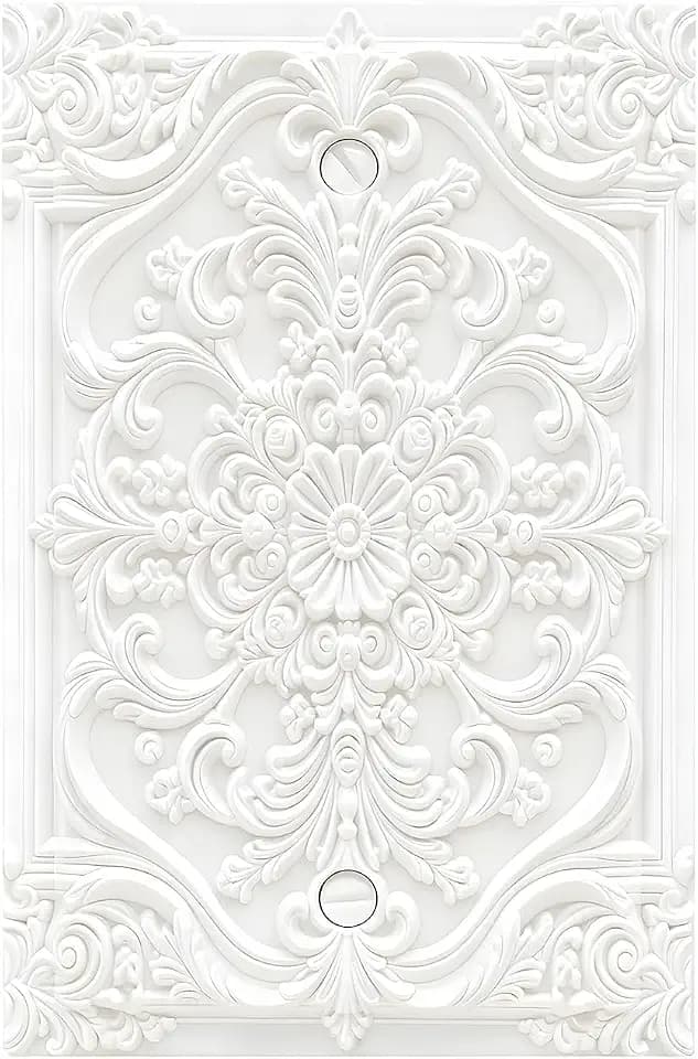 Light Switch Covers Decorative Single Blank White 3D Floral Embossed Wall Plate 1 Gang No Device Outlet Covers Light Switch Cover Plate Dimmer Faceplate for Bedroom Home Decor