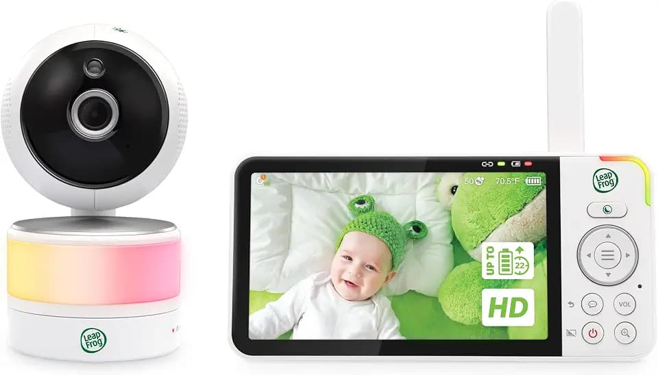 LeapFrog LF915 Baby Monitor with Camera, Colour Night Vision, 5 Inch HD 720p Display, 360 Degree Pan-Tilt, 8X Zoom, Night Light, Humidity/Temperature Sensor, Up to 300 m Range, Two Way Talk