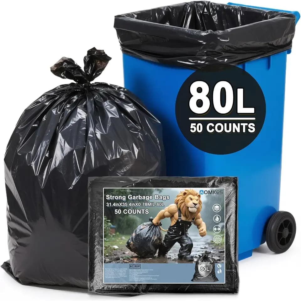 80L schwarze Müllsäcke, robuste Müllsäcke für den Garten, 50 Stück