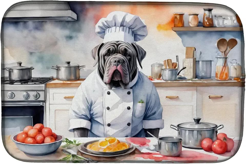 Caroline's Treasures DAC6287DDM Neapolitan Mastiff The Chef Dish Drying Mat Absorbent Dish Drying Mat Pad for Kitchen Counter Dish Drainer Mat for Countertop, 14 x 21", Multicolor