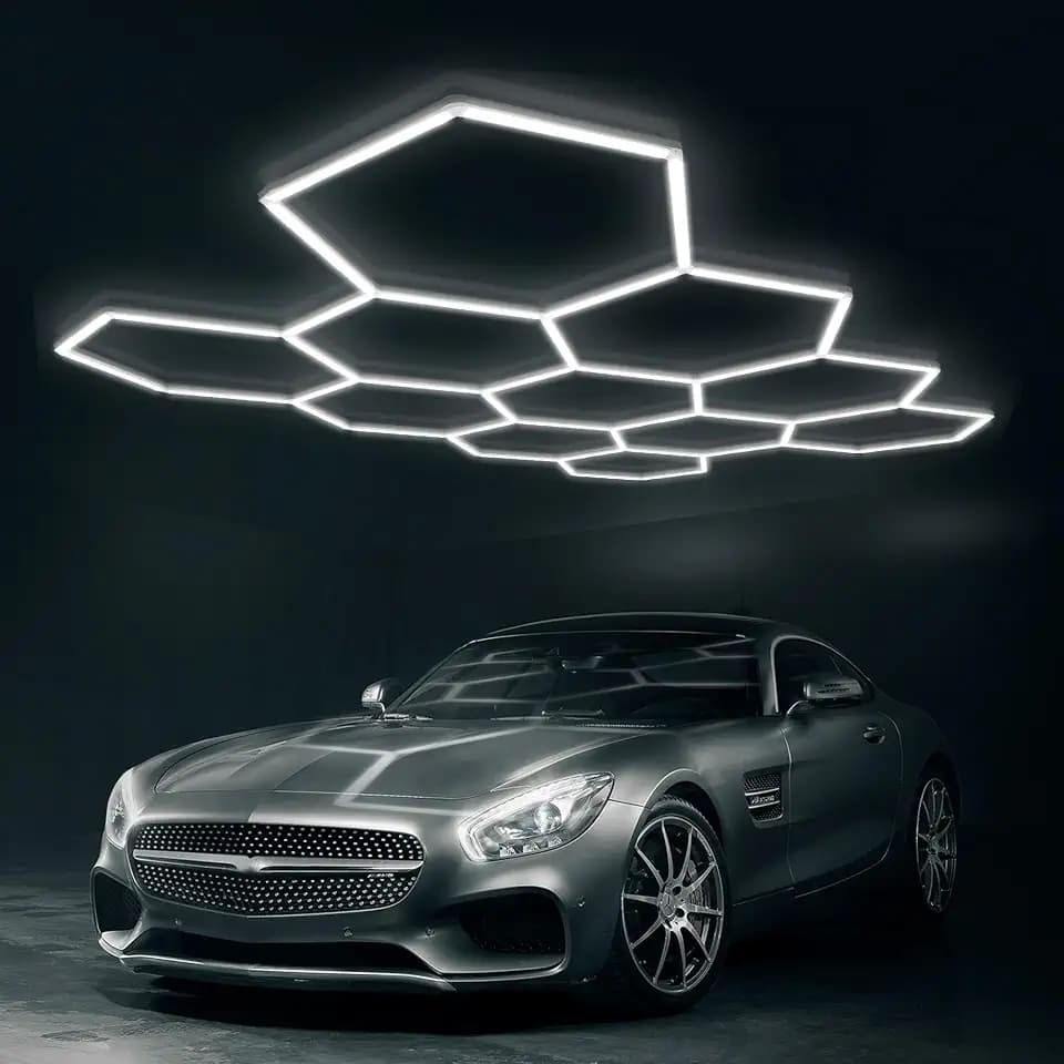11-Grid Hexagon LED Garage Lights — 33120LM 6500K Super Bright Daylight — 370W DIY Modular Honeycomb Lighting System — Ceiling & Wall Fixture for Car Detailing, Gym, Workshop, Barber Shop