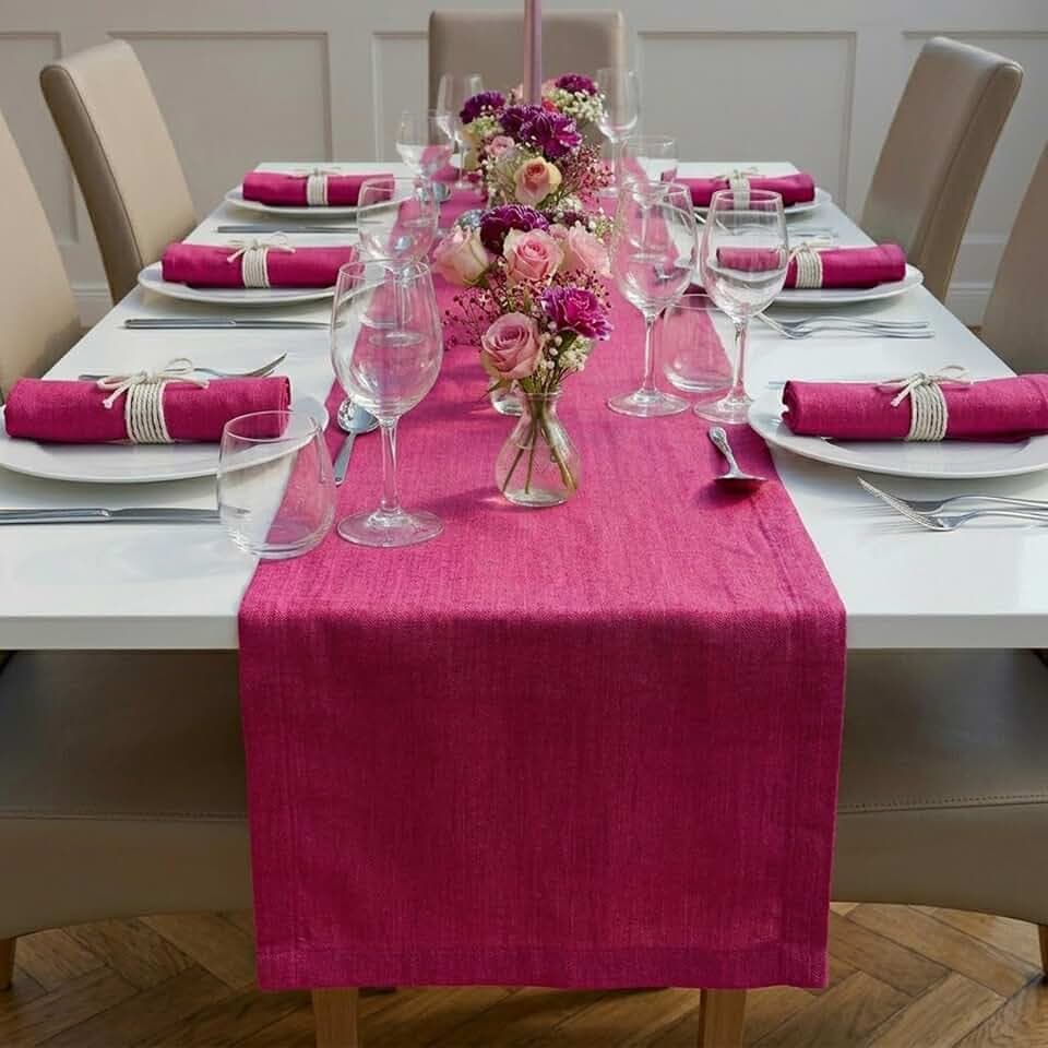 Solino Home 100% Pure Linen Table Runner Festive Fuchsia, Diana 14 x 90 in