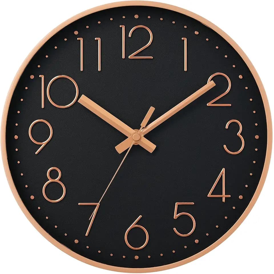 DAXSMY Wall Clock 12 Inch Black Decorative, Battery Operated Silent