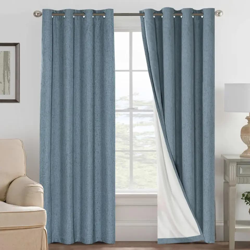 H.VERSAILTEX 100% Blackout Linen Curtains 96" L 2 Panels Stone Blue
