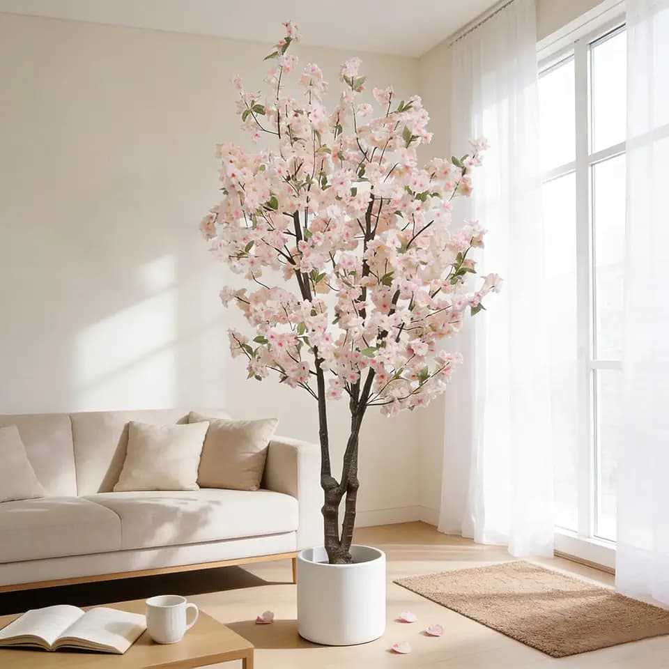 BINCUE Artificial White Cherry Blossom Tree Fake Tree Cherry Blossom Decor Fake Flowers Faux Flowering Tree White Flowers Floral Artificial Plants for Indoors Outdoors Room Home Decor Gift 5.74FT