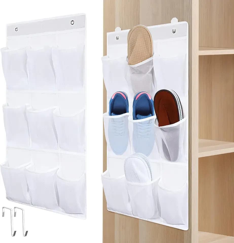 Dansydaisy 2 Pack RV Wall Hanging Shoe, 18 Mesh Pocket with 8 Hooks, White
