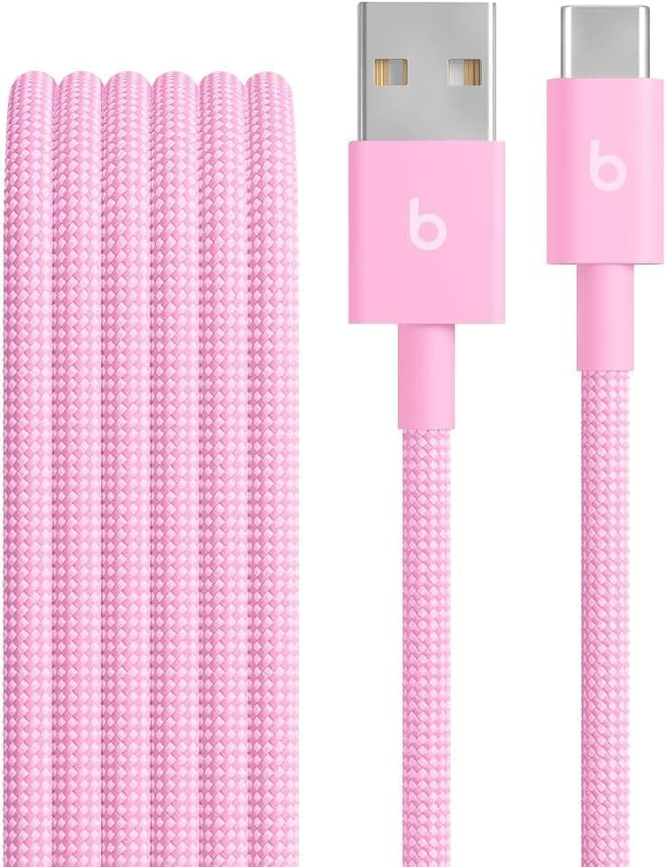 Beats USB-A auf USB-C Gewebtes Kabel, schnelles Laden, langlebiges und verwicklungsfreies Design, Kompatibles Ladegerät für Apple und Android-basierte Produkte (1,5 m) – Powerpink