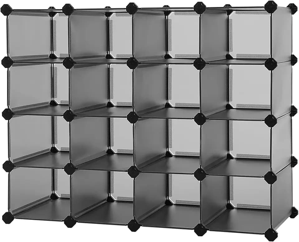 SONGMICS Shoe Rack, 16 Cubes Plastic Shoe Storage Organizer