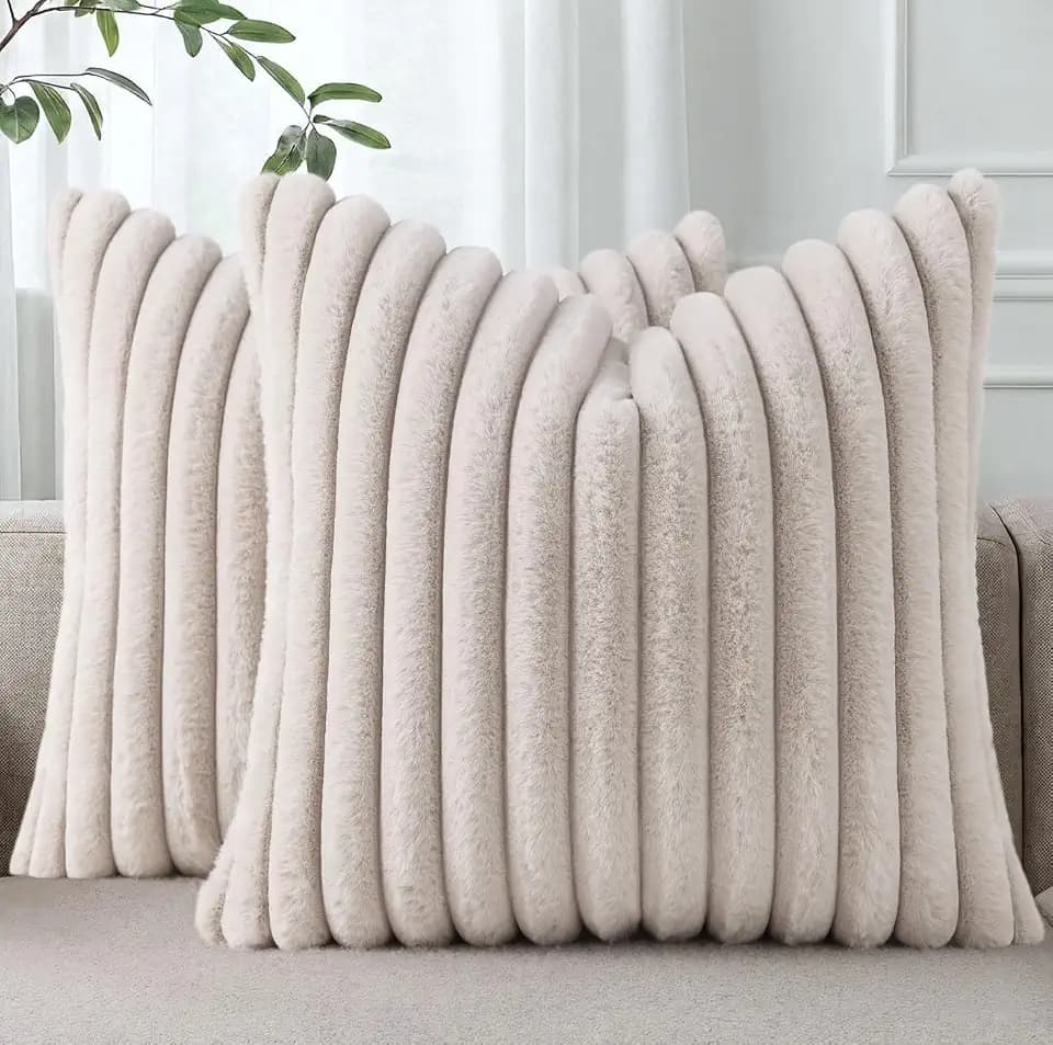 Pallene Faux Fur Decorative Throw Pillow Covers 22x22 Set of 2, Tan