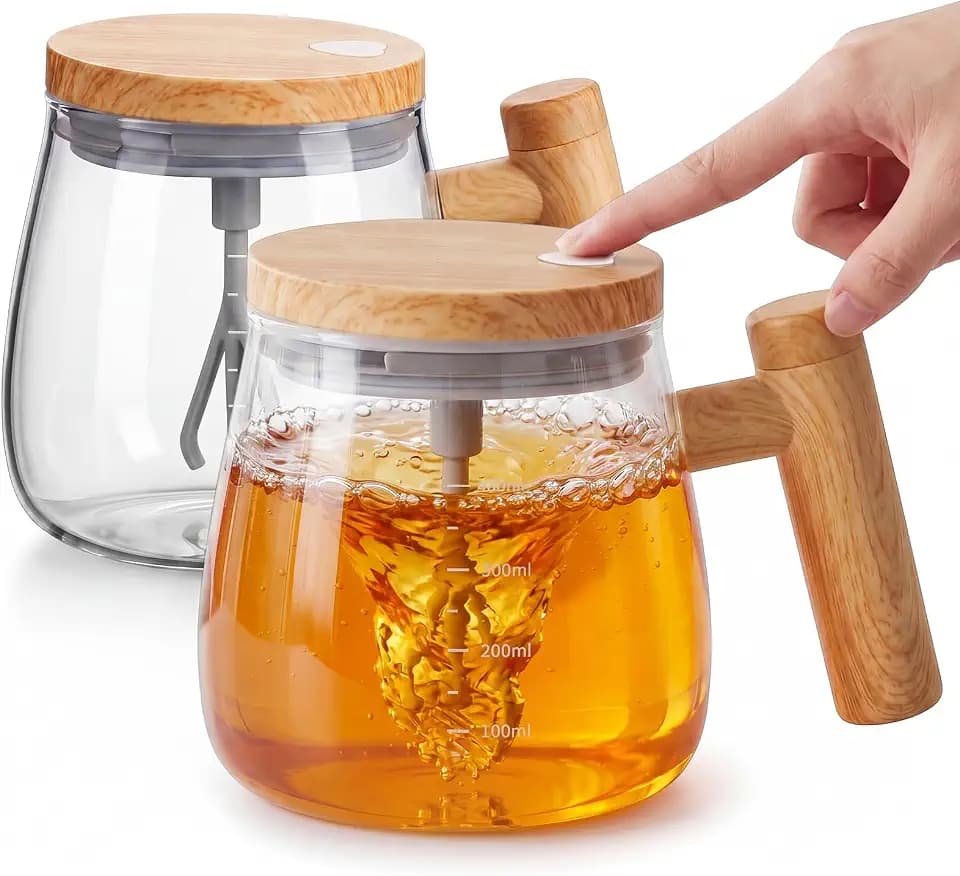 Maxcheck 2 Pcs Self Mixing Stirring Coffee Mug with Lid Handle 400ml 13.5oz