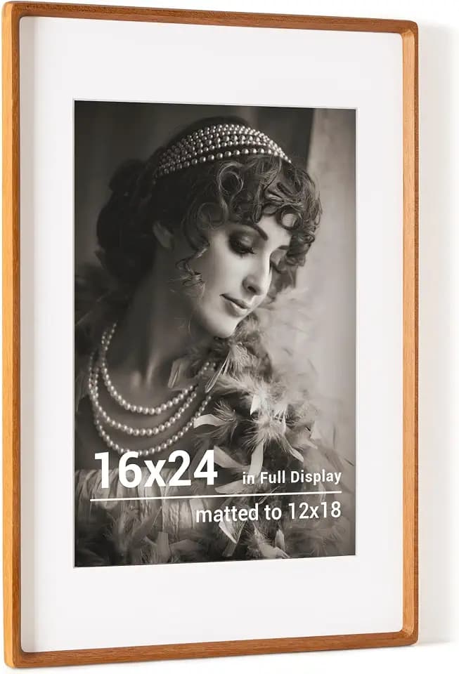 16x24 Poster Frame, USA-Sourced Teak Wood Picture Frame with HD Tempered Glass, Handcrafted Rounded Corner 16 x 24 Wooden Frames Matted to 12x18 Photos, Horizontal or Vertical Wall Display