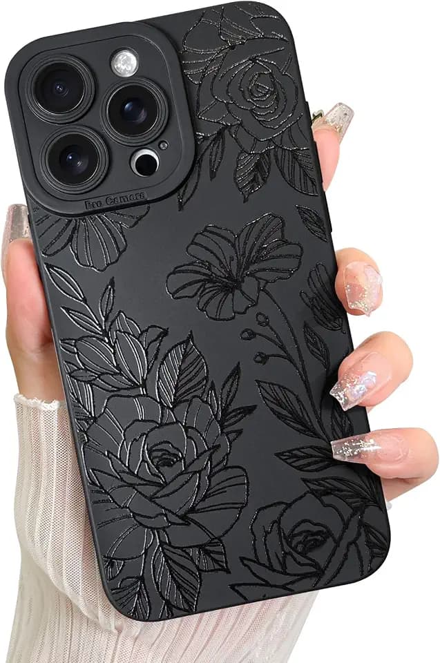 LSL Case for iPhone 15 Pro Max Black Floral Flower Pattern Print Design
