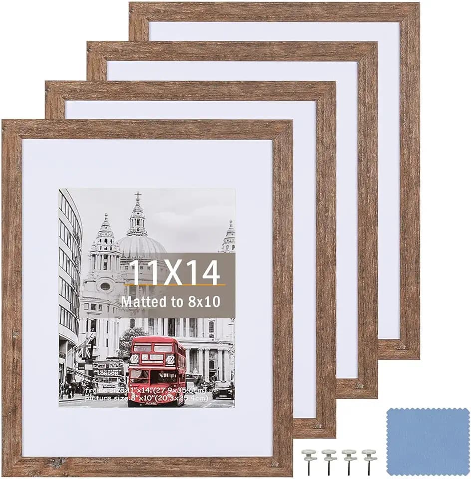 11x14 Picture Frame, Matted for 8x10 Photos,Wood