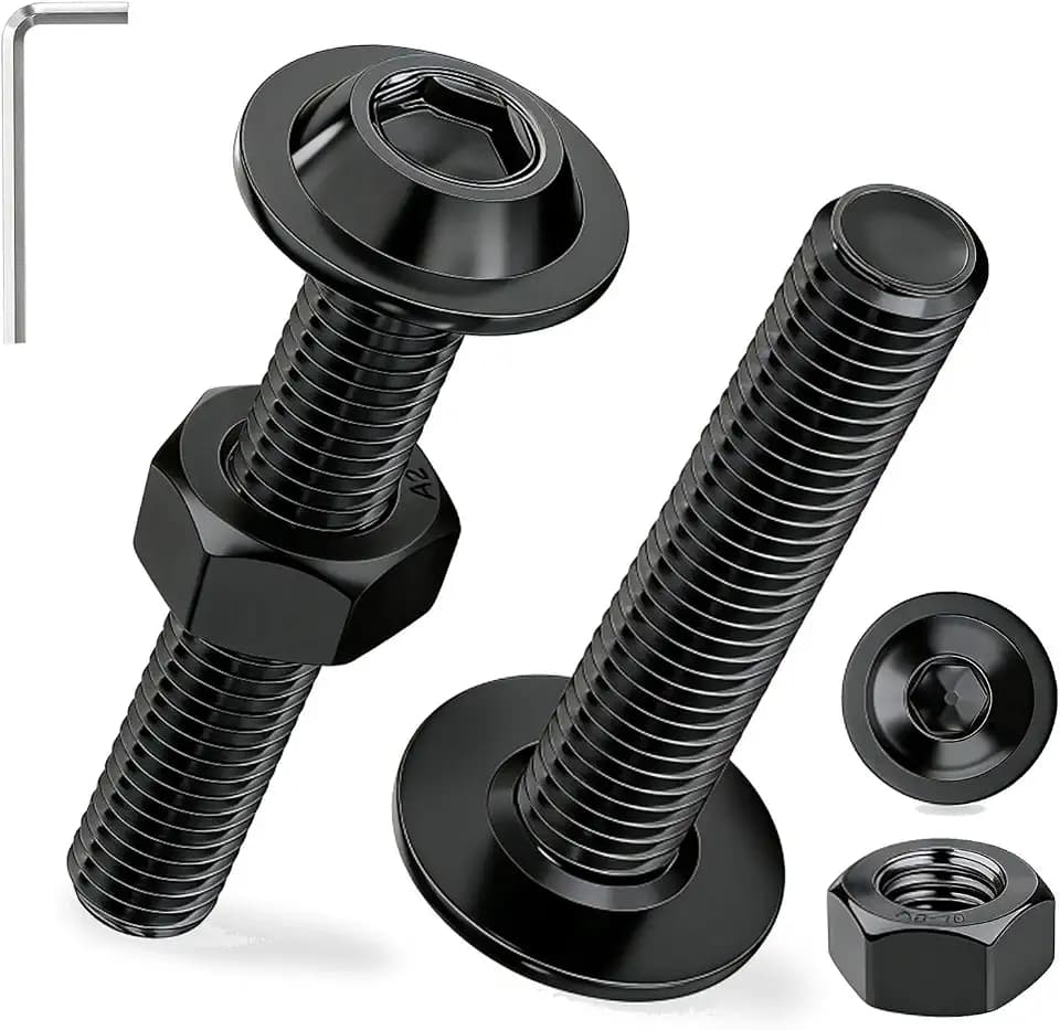 40 Sätze Linsenkopfschrauben M4 Edelstahl Schwarz Schrauben M4x40 mm Flachkopfschrauben Innensechskant ISO 7380-2 mit Muttern und Flansch A2 V2A Metrisch Vollgewinde für Holz Möbelreparatur