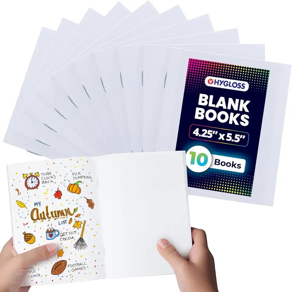 Hygloss Blank Books, Bulk 10 Pack, 4.25 x 5.5 White Paperback for Kids