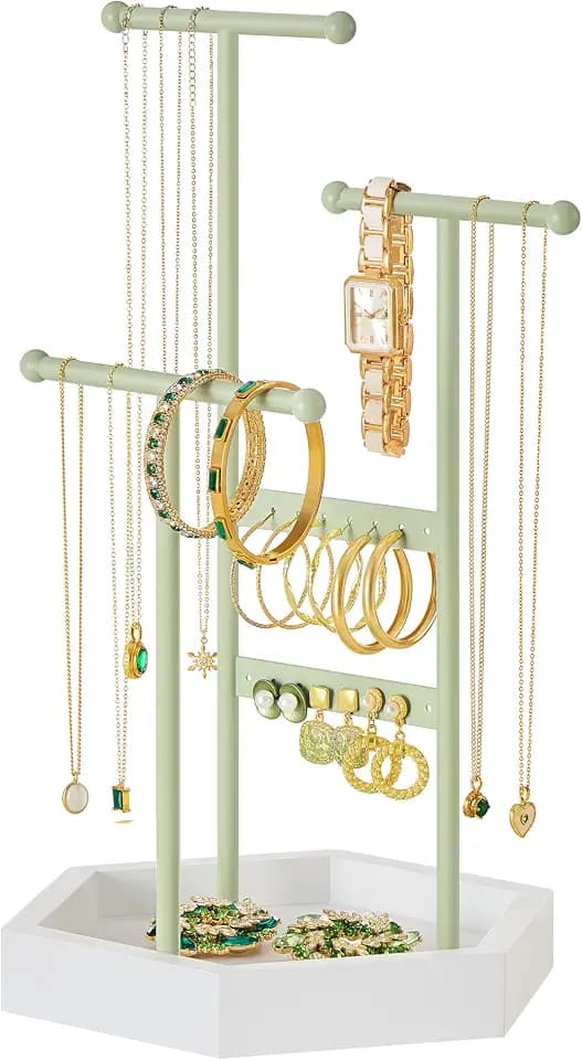 SONGMICS Jewelry Holder for Rings, 3 Tiers and 1 Tray, Metal Frame