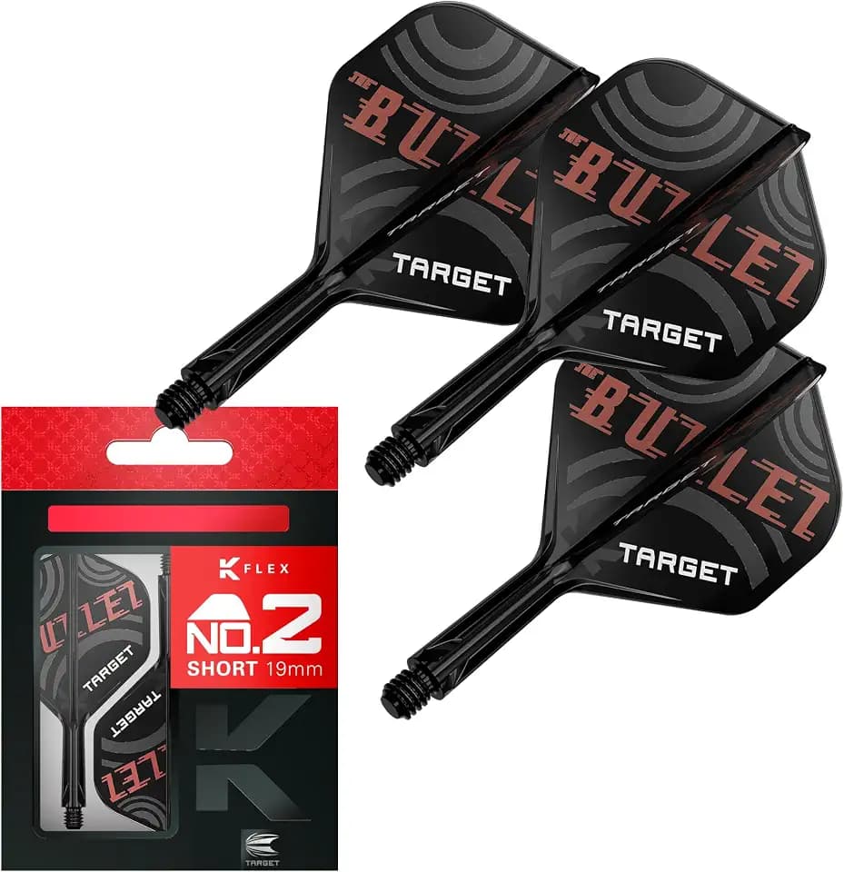 Target Darts Stephen Bunting K Flex Flights & Shaft System No.2 | Pack of 3 K-Flex All-in-One Flights, Player Edition Dart Accessories, Short 19mm, Intermediate 26mm, Medium 33mm