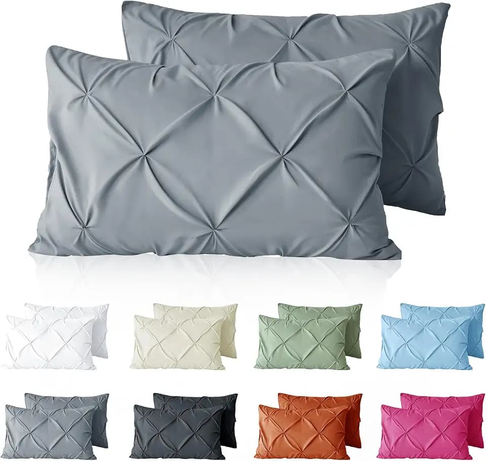 VACVELT 2pc Light Gray Pintuck Pillow Shams King, Envelope Closure