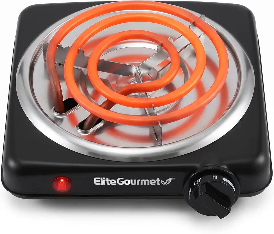 Elite Gourmet ESB200B Single Burner, 1000W Portable Coil Hot Plate, Black